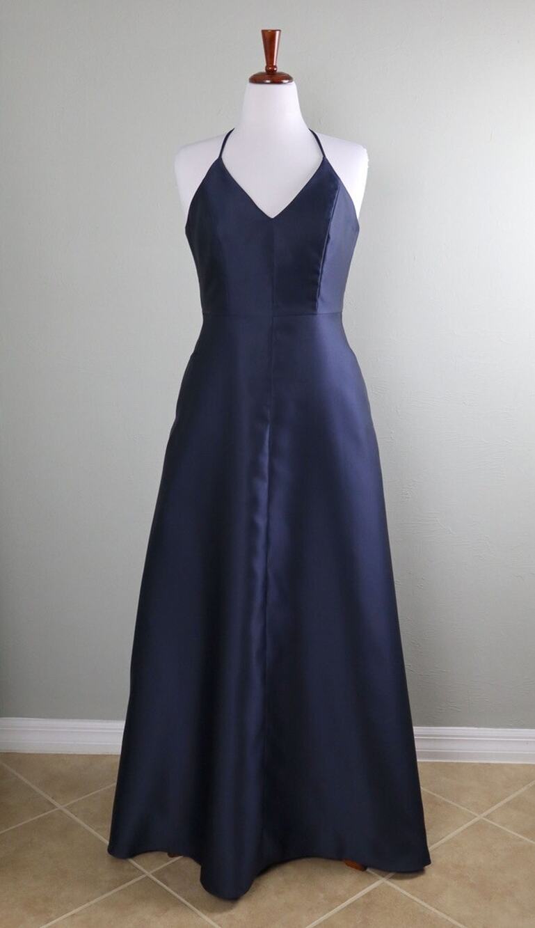 ALFRED SUNG NWT Solid Navy Structured Maxi Evening Dress in Midnight Size 10 R